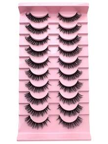 10 Pairs Manga Lashes Faux Mink Eyelashes Natural Full False Eyelashes Travel Essentials Makeup Tools - 自然纖長款 - 查看 3