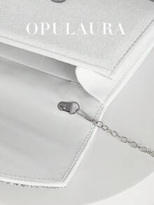 OpulAura 女士优雅秋冬奢华丝绒翻盖手拿包，闪亮水钻装饰简约时尚手提包，适合正式场合、派对/婚礼/正式活动、生日/圣诞礼物，带链条 - 白色 - 查看 3