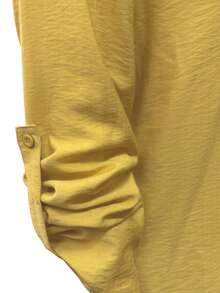 加大码春/夏/秋季 Polo 领休闲开衫，百搭纯色优雅衬衫上衣，专属度假和通勤舒适柔软腰部抽绳宽松裤两件套西装套装 - 黃色 - 查看 6