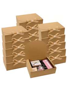 10个/5个/3个/1个装 - 白色/黑色/粉色/棕色带盖礼盒，带丝带，适用于伴娘邀请、婚礼、生日礼物、迎婴派对及其他派对、情人节礼物、情人节包装、生日、DIY制作、美妆收纳盒、毕业礼物包装、婚礼派对装饰盒 - 棕色 - 查看 1