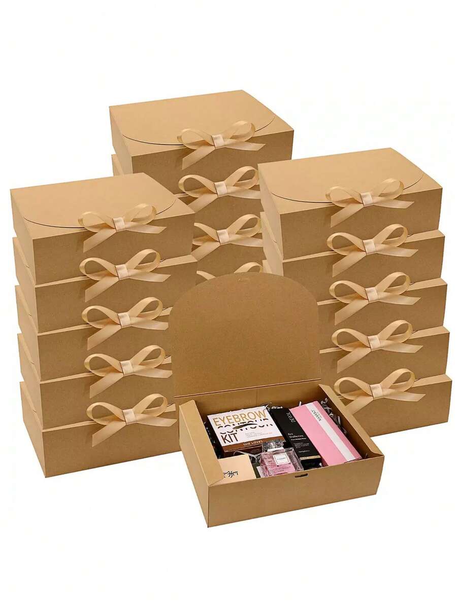 10个/5个/3个/1个装 - 白色/黑色/粉色/棕色带盖礼盒，带丝带，适用于伴娘邀请、婚礼、生日礼物、迎婴派对及其他派对、情人节礼物、情人节包装、生日、DIY制作、美妆收纳盒、毕业礼物包装、婚礼派对装饰盒 - 棕色 - 查看 1