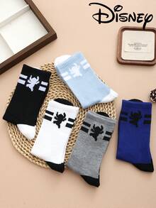 Disney 1 Pair/5 Pairs/10 Pairs Men's Mid-Calf Socks - Stitch Pattern Couple Socks, Two-Stripe Mid-Calf Sports Socks, Versatile Style, Suitable For Daily Wear And As Holiday Gifts - Multicolor - View 4