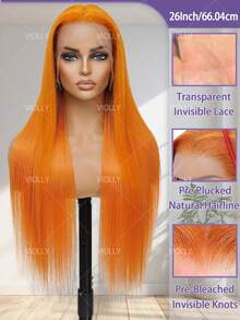 VIOLLY 180%密度13x4高清蕾丝前假发，姜黄色直发蕾丝前假发，真人发混纺假发，巴西原生发假发，自然13x4蕾丝前假发，带婴儿发，耳到耳瑞士蕾丝，打造自然逼真的万圣节造型 - 350 - 查看 3