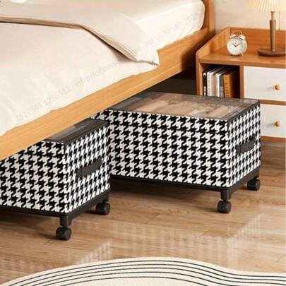 Multifunctional Bed Underbed Storage Box, With Wheels, Rectangular Canvas Flip-Top Design, European Style Bedside Clothes Storage Bin (Not Waterproof)