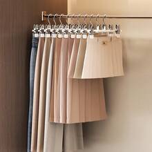 10pcs Non-Marking Coated Pants Hangers, Multi-Functional Retractable Trouser Clips, Stainless Steel Non-Slip Non-Marking Skirt Hangers For Home Use