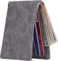 ¡RecomendadoGostwo - portafolios delgada para hombre con bolsillo frontal de piel minimalista para ventana de identificación, Gris (Grey Vintage), Una talla, Minimalista¡Top de Temporada - Caquí - Ver 3