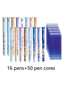 66 Stücke Cartoon Tierpark löschbare Kugelschreiber, mit blauen Tintenpatronen, verschiedene stilvolle Designs, integrierter Radiergummi, glatte 0,5 mm Spitze, ideal als Geschenk für Studenten & Feiertage - Verschiedenfarbig - Übersicht 10