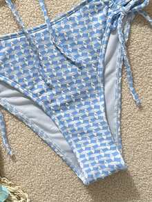 女士夏季沙滩可爱打结露背抽绳度假沙滩比基尼套装