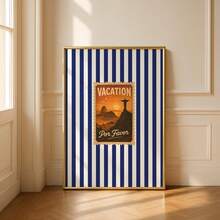 1张无框复西旅行海报，里约热内卢艺术印刷品，蓝色条纹背景，复古美学墙面装饰，适合客厅、卧室和宿舍，个性化海报，房间装饰，墙面印刷品。 - 彩色 - 查看 3