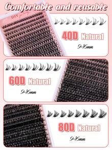 MEM 320/270片/套 单簇假睫毛，D型卷翘，9-16毫米宽睫毛柄，DIY睫毛嫁接，自然浓密，可重复使用，单簇假睫毛嫁接套装，适合居家或户外使用，适用于日常生活、婚礼、约会、派对、音乐节、春季、旅行等各种场合。 - D - 查看 10