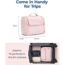 Borsa cosmetica da viaggio per donna, custodia cosmetica portatile con grande capacità, organizer da viaggio essenziale, offre spazio per cosmetici e articoli da toeletta di dimensioni standard. - Beige - Visualizzare 2