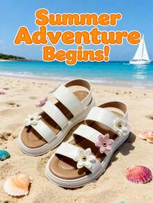 New Summer Kids Flower Sandals, Comfortable & Versatile Children Flat Sandals, White Flower Design, Non-Slip & Durable - White - View 1