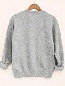 Sweat Shirt2025 New Sweatshirts Comfort Daily |   Women's Casual Round Neck Sweatshirt With Leopard Print And "BASKETBALL Mom" Design - Cozy Polyester, Long Sleeve, Perfect For Autumn And Winter Loose And ComfortableLoose And Comfortablevalentines Clothes - Xám - Xem 2