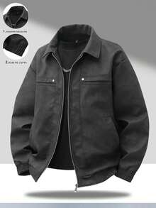 一件装男士长袖复古做旧全拉链PU皮夹克，春秋季男士长袖机车风休闲PU皮夹克，颓废风