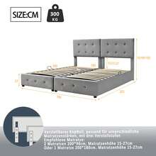 180x200 cm gepolstertes Bett, Hydraulisches Stauraumbett, Hochbett, multifunktionales Doppelbett, samtweicher Veloursstoff, Grau - Schwarz - Übersicht 9