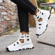 女士时尚厚底圆头镂空拉链运动凉鞋，罗马凉鞋，低帮凉鞋 - 白色 - 查看 4