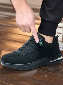 1 Pair Steel Toe Shoes, Men's And Women's Steel Toe Casual Sports Shoes, Anti-Smash And Anti-Puncture, Mesh Breathable Sports Shoes Series, Suitable For All Seasons, Soft Sole To Relieve Fatigue, Comfortable, Cushioned Sole Work And Sports Shoes, Fashionable Sports Work Shoes, Suitable For Construction Sites, Daily Maintenance Work, Safety Training, Steel Toe Sports Shoes, Steel Toe Training Shoes, Suitable For Construction Workers, Factory Workers - Black - View 3