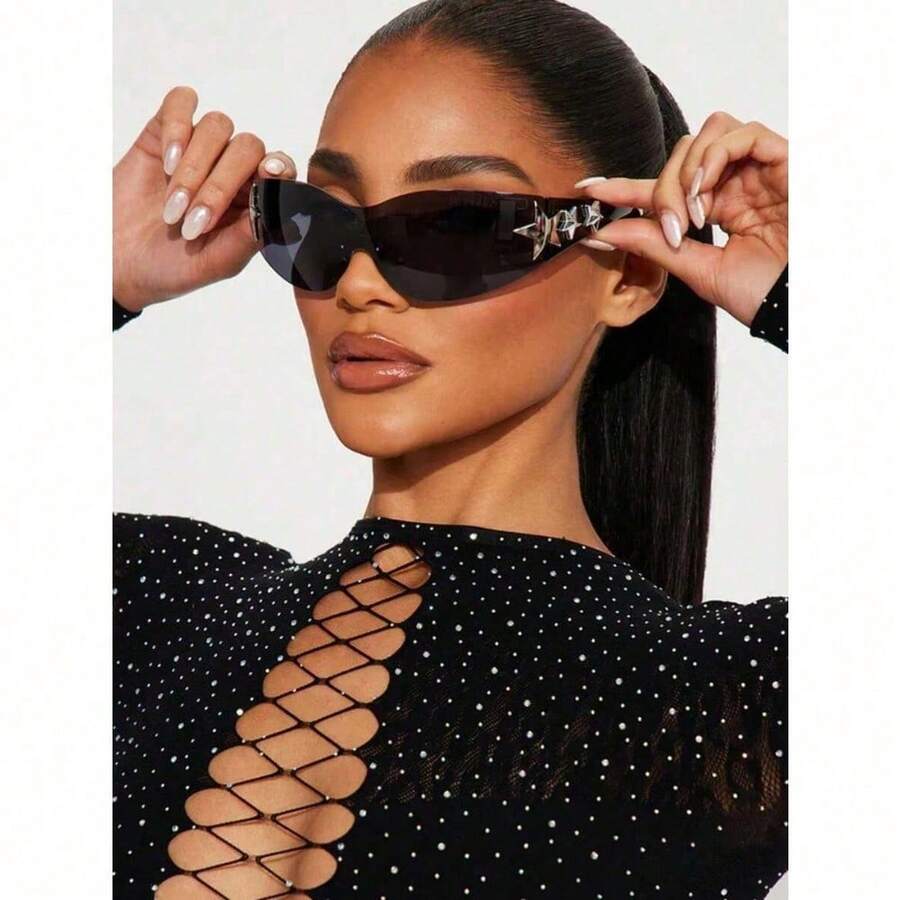 1pc Y2K Style Frameless Retro Fashion Fashion Glasses, Everyday Wear Summer Beach Vacation,Outdoor,Travel - 黑色 - 查看 1