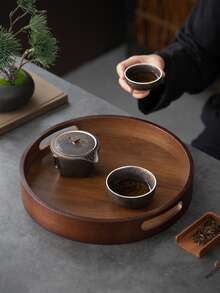 1 pieza Bandeja redonda de madera de nogal con asa, adecuada para aperitivos, pasteles, galletas y entremeses en la cocina, el comedor, el hotel y talla grande escenarios, bandeja de servir