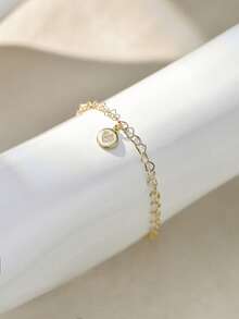 1pc Minimalist Copper Chain Anklet With Embedded Cubic Zirconia - Yellow Gold - View 4