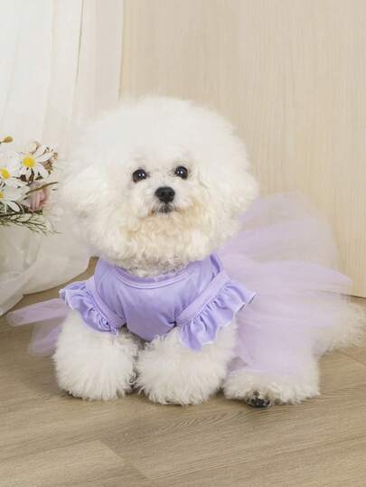 LUCKIE LABO 1 pieza Vestido de tul de estilo princesa con mangas cortas y unicolor, adecuado para Chihuahuas, perros pequeños, temporada de bodas, ropa para mascotas para uso en interiores y exteriores