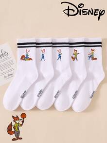 Disney 1 Pair/5 Pairs/10 Pairs Women's Mid-Calf Socks - Pattern, Couple Mid-Calf Socks, Two-Stripe Sports Mid-Calf Socks, Versatile Style, Suitable For Daily Wear And As Holiday Gifts - Multicolor - View 3
