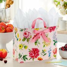 QY- Hallmark - Bolsa de regalo grande para el Día de la Madre de 10 pulgadas con papel de seda floral clásico con lazo rosa para Pascua despedidas de soltera graduaciones nuevas mamás -6194 - como en la foto - Ver 2