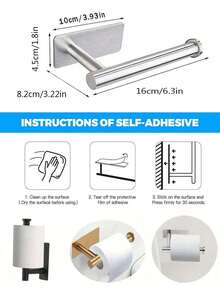 1pc Kitchen Paper Towel Holder - Self-Adhesive Or Drill-Free Stainless Steel Tissue Roll Dispenser, Wall-Mounted For Bathroom/Kitchen Storage Rack, Towel Rack, Cling Film Rack, Sticky Paper Towel Roll Dispenser, SUS304 Stainless Steel Kitchen Paper Towel Dispenser, Easy Installation Kit Includes Adhesive Tape And Screws (Black/Silver/Gold)