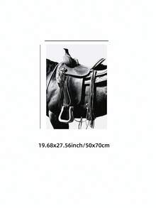 1幅无框复古牛仔海报，马鞍与骏马艺术印刷品，黑白马术摄影，西部牧场风格墙面装饰，适用于卧室、客厅、宿舍 | 房间装饰，墙面印刷品，复古装饰，宿舍必备 - 彩色 - 查看 12