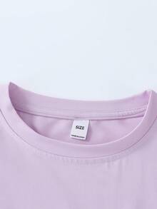 1 قطعة تي شيرت كوري فضفاض قصير الأكمام للبنات، مناسب للارتداء اليومي في المدرسة خلال فصلي الربيع والصيف - الأرجواني - مشاهدة 4