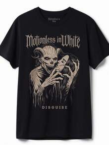 Women's Black Graphic Tee - 'Motionless In White' Camouflage Design, Loose Fit, Soft, Casual Short Sleeve, Geometric Pattern, Machine Washable - màu đen - Xem 6