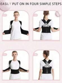 Men And Women - Posture Corrector, Physical Support For Lower Back, (Ideal Gift For Mother's Day/Valentine's Day/Easter) Invisible Posture Corrector Under Clothes, With Straps For Rounded/Hunchbacked Back, Spinal Curvature, Textile Material (Hand Washable), Daily Use - 黑色 - 查看 8
