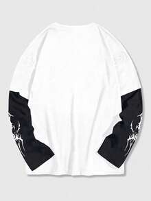 YUNCHIC - Men's Long Sleeve Crew Neck Style, Breathable And Versatile, Loose Casual Undershirt, Korean Minimalist, Creative Classic Pattern, Loose Fit Crew Neck T-Shirt, Casual Top For Autumn - White - View 3