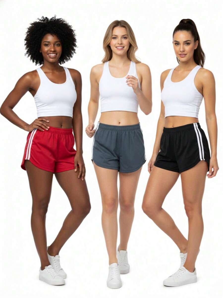 Kit With 3 Dry Fit Shorts For Gym/Workout Wear - 黑色/灰色/紅色 - 查看 1