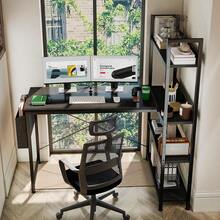 47 Inch L Shaped Computer Desk With Reversible Storage Shelves, Home Office Corner Desk Study Writing Table With Hutch, Study, - 黑色 - 查看 1
