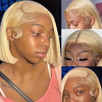 613 Blonde Short Bob Wig 13x4 Lace Front Straight Human Hair 180% Density Versatile For All Women Christmas Gifts Stocking Stuffers For Women