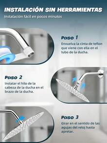 Alta Presión Cabeza De Ducha De Agua De Lluvia, 304 De Acero Inoxidable Ducha De Spray, 12 Inch Regadera Cuadrada,1/2" Conector, Rotación De 361 Grados,Ultra Fino Ahorro De Agua Regaderas Fijas - 12 Pulgadas Redondo - Ver 3