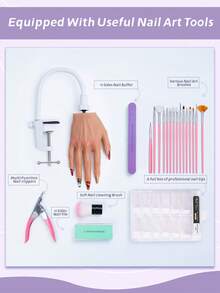 Veikmv 亚克力美甲练习手，逼真硅胶模型手，手指灵活，适用于亚克力美甲、凝胶美甲练习，包含完整的美甲入门套装，含美甲刷和指甲锉。 - 米色 - 查看 6