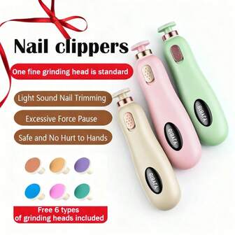 7 piezas Cortaúñas eléctrico portátil para bebé, Cortaúñas para bebé, Para niños, 6 cabezales de pulido, Diseño silencioso, Cortaúñas específicamente para recién nacidos.