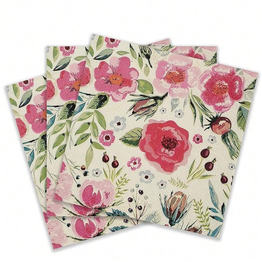 Colored Paper Cocktail Napkins, 20 Count Shabby Chic Napkins For Wedding, Dinner Tea Party Shower, Rosehip,Rosehip - 玫瑰果 - 查看 1