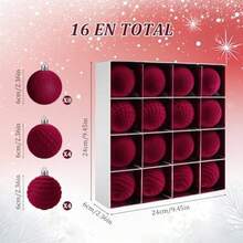 32 Piezas Adornos Navideños de Terciopelo , Esferas Texturizadas, Corazones y Lazos para Árbol de Navidad, Decoración Elegante Vintage para Hogar y Fiesta Navideña ()(Rojo) - Multicolor - Ver 2