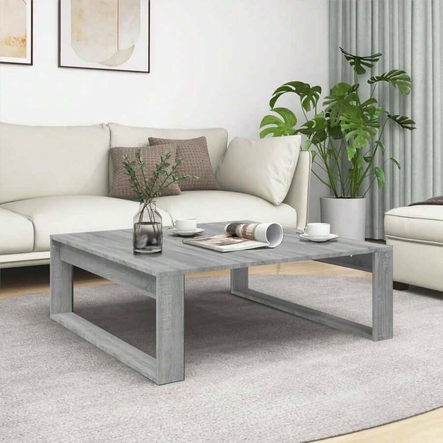 vidaXL Couchtisch Sonoma grau 100x100x35 cm Holzwerkstoff - Schwarz - Übersicht 1