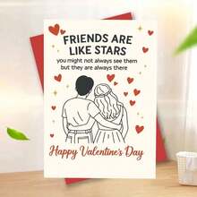 1pc Friends Are Like Stars Happy Valentine's Day Card Greeting Card With Envelope Romantic Couple Illustration With Hearts And Stars Design For Valentine Occasions, Great For Friends, Lovers, Colleagues, Romantic Partners, Anniversary Gift - Multicolor - View 11