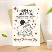 1pc Friends Are Like Stars Happy Valentine's Day Card Greeting Card With Envelope Romantic Couple Illustration With Hearts And Stars Design For Valentine Occasions, Great For Friends, Lovers, Colleagues, Romantic Partners, Anniversary Gift - Multicolor - View 12