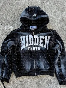 New American Retro Hoodie Sweater Set Fashion Retro Casual Street Fashion Set - 黑色 - 查看 1