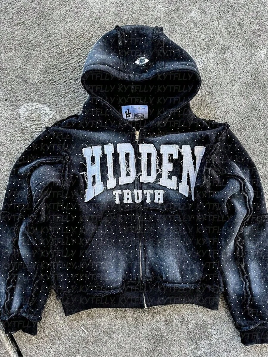 New American Retro Hoodie Sweater Set Fashion Retro Casual Street Fashion Set - 黑色 - 查看 1