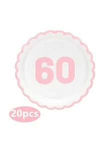 10个/20个/50个 白色和浅粉色60岁生日扇形纸盘 庆祝60周年派对餐盘 男女通用 60岁生日周年纪念一次性花卉造型粉色蛋糕餐盘 派对活动节日用品装饰 - 粉紅色60歲 - 查看 7