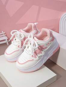 Kids' Roller Skate Shoes With 4 Wheels, Detachable Wheeled Sneakers, Lace-Up Heelys Roller Shoes, Fashion Casual Shoes For Boys And Girls - Pink - View 8