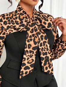 BIUBIU Bộ đồ hai mảnh họa tiết da báo, tay dài thanh lịch cỡ lớn kèm thắt nút và quần dài cho mùa thu/đông dành cho nữ / Trang phục đi chơi / Trang phục năm mới cho nữ / Trang phục Giáng sinh / Trang phục công sở - Xem 10