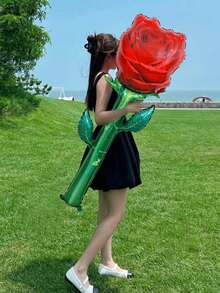 1 Stück 59-Inch großer künstlicher roter Rose Folienballon, roter Rosenblumen Ballon, für Geburtstags-Party, Hochzeit, romantischen Valentinstag, Party Dekoration, Jahrestag, Heiratsantrag, Fotobox Requisiten, romantische Überraschungs-Themen Dekoration